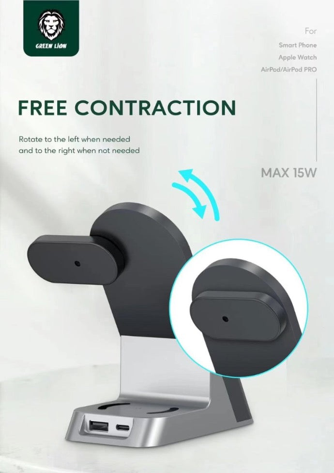 Green Lion 6 in 1 Wireless Charger 15W Material ABS + PC Universa Green Lion 6 in 1 Wireless Charger 15W Material ABS + PC Universa